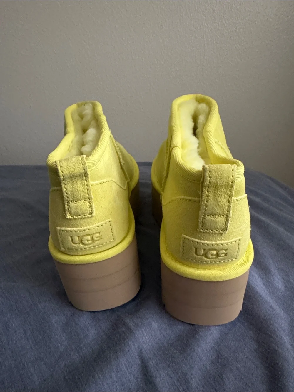 UGG Ultra Mini Platform Classic Yellow Platform Suede Shearling Boots
